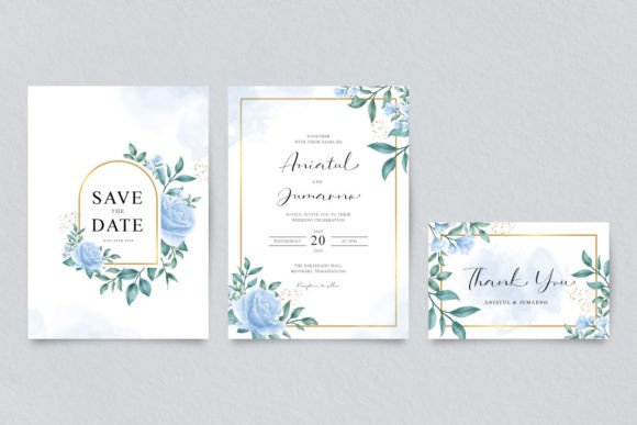Blue Roses Wedding Invitation Set: Print Templates Review