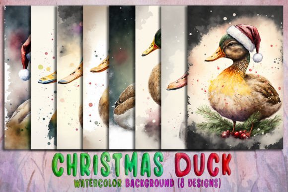 Christmas Duck Watercolor Background for Branding