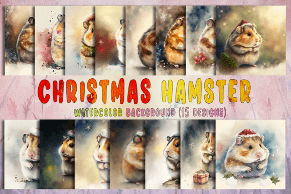 Christmas Hamster Watercolor Background for Branding