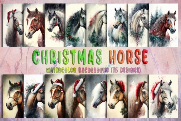 Christmas Horse Watercolor Background for Brand Backgrounds