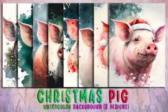 Christmas Pig Watercolor Background for Crafters