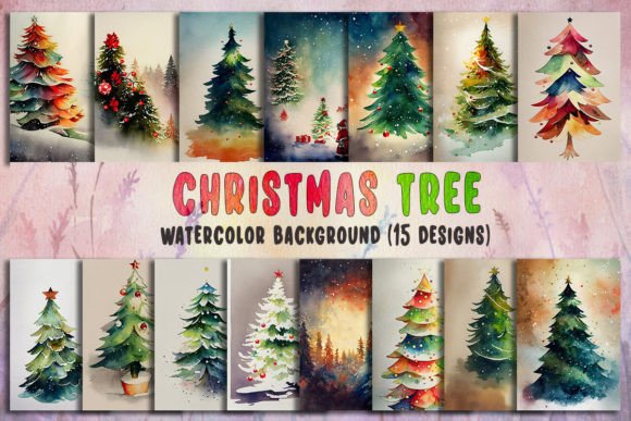 Christmas Tree Watercolor Background for Creative Sellers