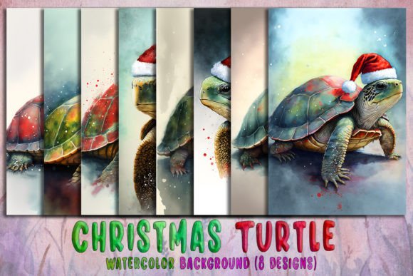 Christmas Turtle Watercolor Background for Digital Products