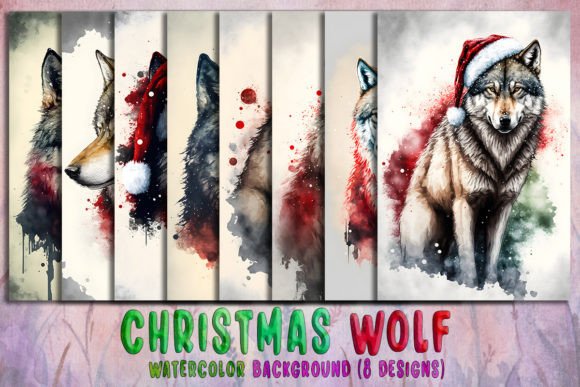 Christmas Wolf Watercolor Backgrounds for Crafting