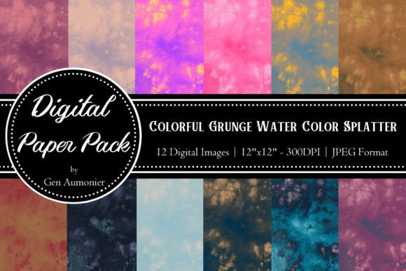 Colorful Watercolor Splat Digital Paper for Backgrounds