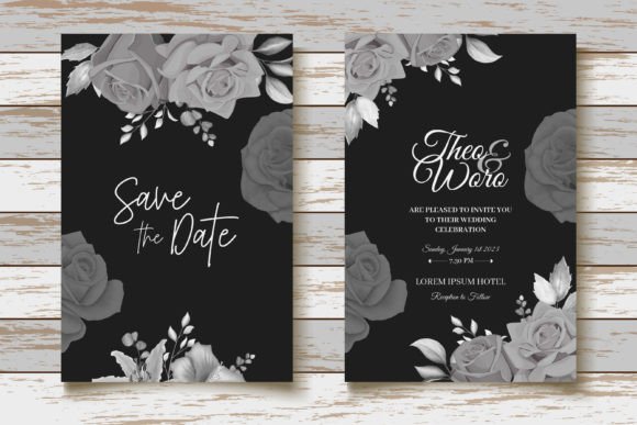 Dark Watercolor Floral Wedding Card Set Print Templates
