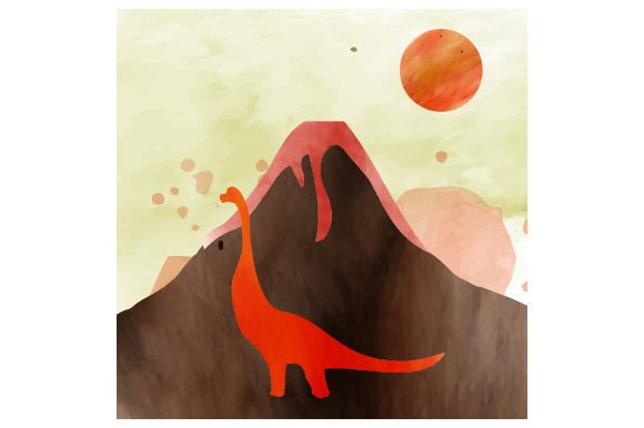 Dinosaur Next to a Volcano - Watercolor: A Brand Designer’s Review for Marketing & Visual Content