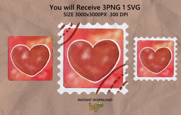 Love Heart Red Stamp Watercolor Graphics for Crafts
