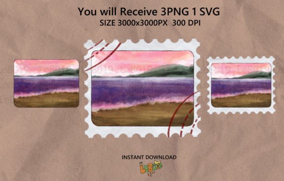 Love Pink Sea Stamp Watercolor Graphics for Crafts Branding