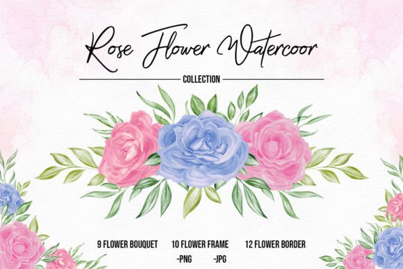 Rose Flower Watercolor Frame Bouquet Set for Crafts