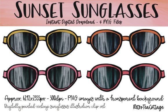 Sunset Sunglasses Retro Illustrations for Crafts