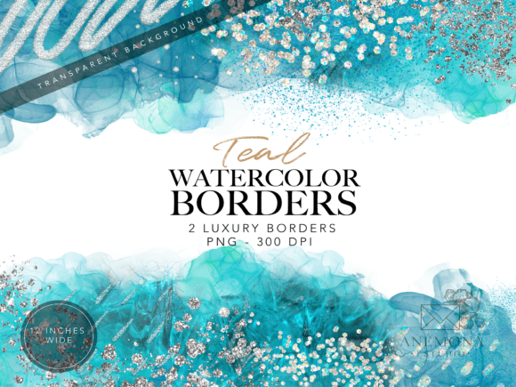 Teal Watercolor Borders: Organic Textures for Branding