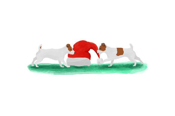 Two Jack Russell Dogs Playing with Santa Hat - Watercolor for Christmas Branding and Beyond