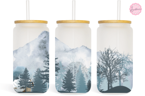Watercolor 16oz Libbey Glass Can Wrap Print Templates