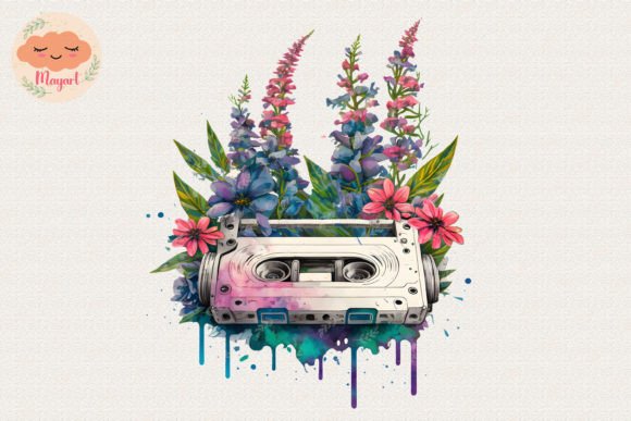 Watercolor Cassette Spring Flower 13 for Bloggers and Digital Publishers