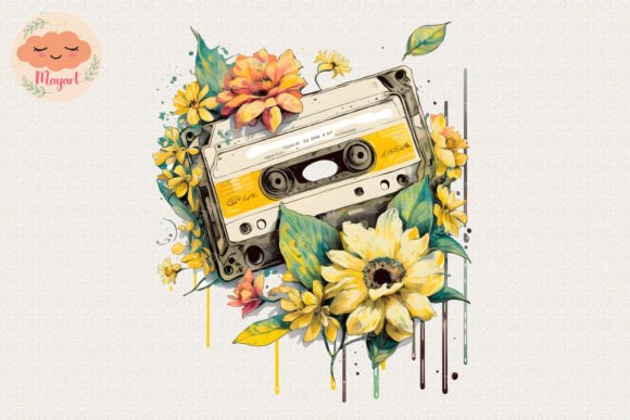 Watercolor Cassette Spring Flower 17 for Crafts Branding and Local Business Design