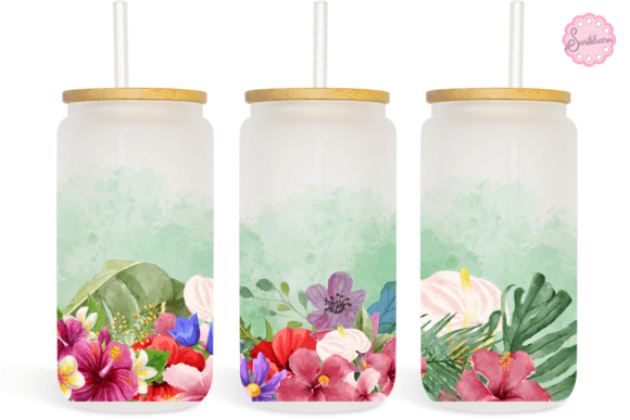 Watercolor Flower 16oz Libbey Glass Can Print Templates