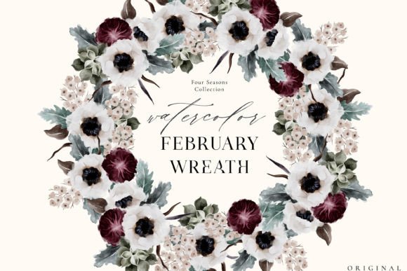 Watercolor Flower Wreath PNG February for Crafts