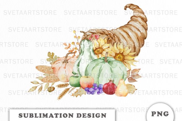 Watercolor Thanksgiving Cornucopia Clip Art for Crafts & Content Publishing