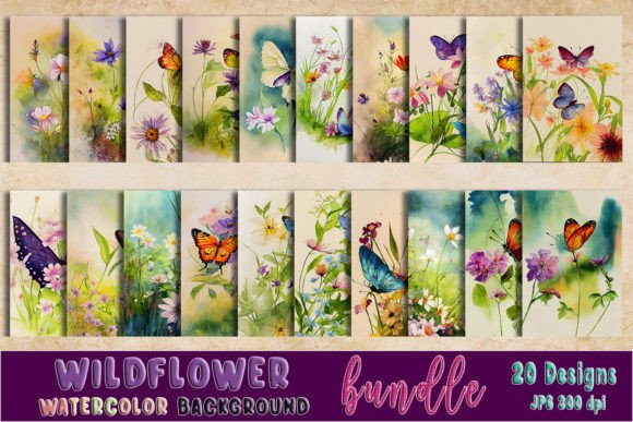 Wildflower Watercolor Background Bundle for Crafters